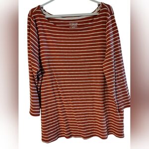 Time and Tru Women's Long Sleeve Red and White Striped Tee